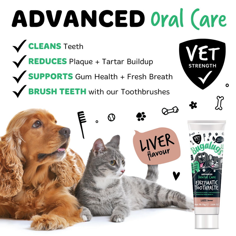 Bugalugs Dental Enzymatic Dog Toothpaste & Cat Toothpaste for Dog Teeth Cleaning, Dog Breath Freshener, Dog Plaque Remover & Tartar for Pets use with Our Dog Toothbrush & Cat Toothbrush (Liver 75g)