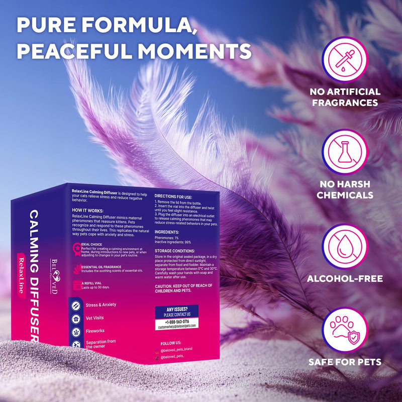 Beloved Pets Cat Calming Diffuser & Pet Anti Anxiety Products - Feline Calm Pheromones Plug in & Cats Stress Relief Comfort Helps with Pee, New Zone, Aggression (2 Pack (2 Diffusers + 2 Refills)) (2 Pack (2 Diffusers + 2 Refills))