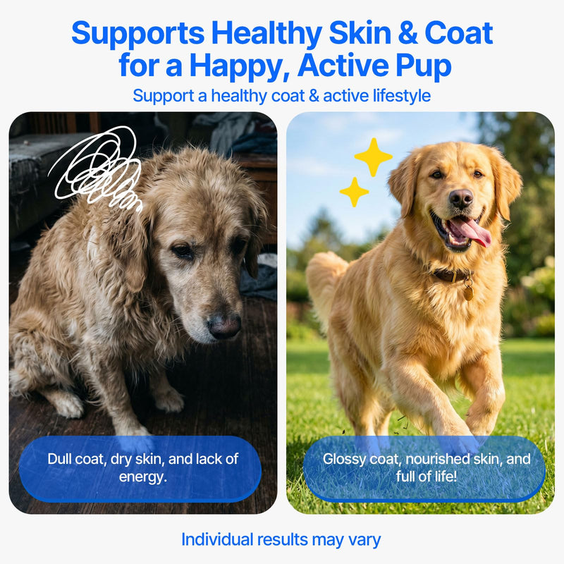 Fish Oil for Dogs, Omega 3 Supplement with Hollow Freeze-Dried Pill Hider Treats, High EPA & DHA Skin and Coat Support for Dry Itchy Skin, Joints & Picky Eaters, Mess-Free Combo 112 Softgels + 118 Freeze-Dried Bites