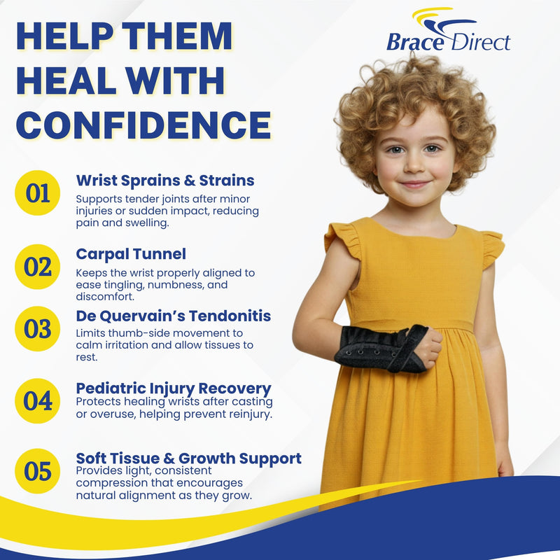Brace Direct Kids Lace-Up Wrist Brace for Sprains Strains Carpal Tunnel De Quervain's - Pediatric Support Splint for Youth Injury Recovery - Ages 18M-7Y - LEFT WRIST (Circumference 4-5.5")