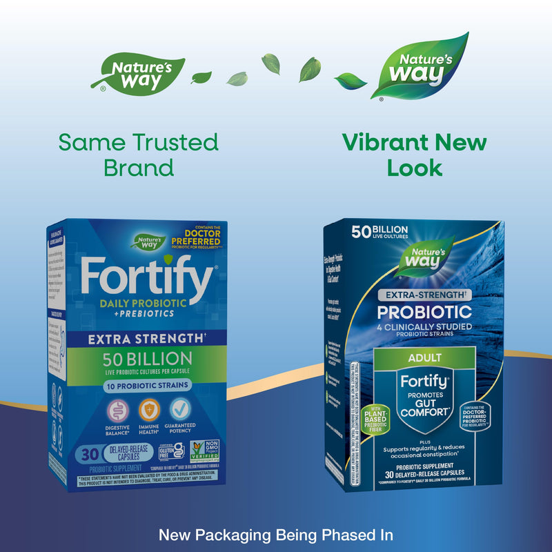 Nature's Way Extra Strength(1) Fortify Probiotic,Probiotics for Digestive Health,Prebiotics,50 Billion Live Cultures,Digestive & Immune Health Support*,30 Capsules,(Pack of 2) 30 Count (Pack of 2)
