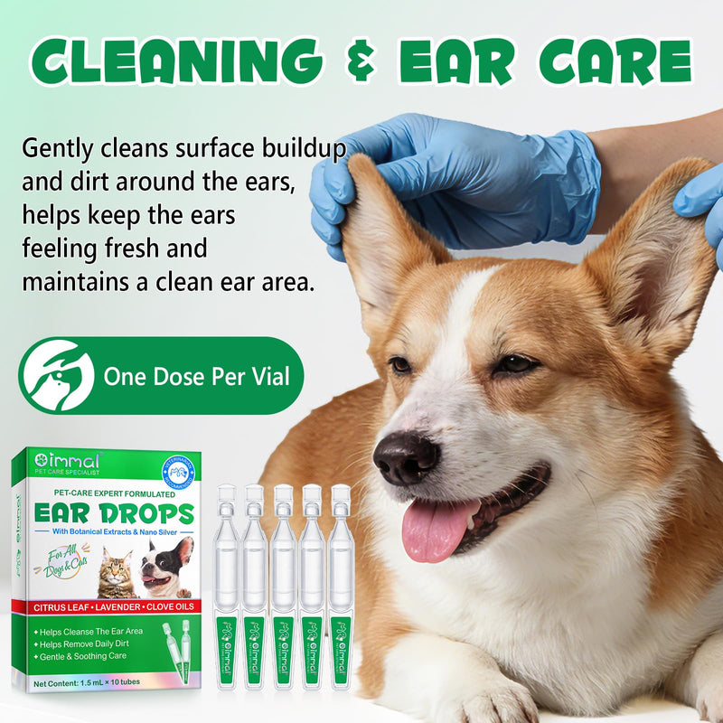 Ear Cleaner for Dogs & Cats – Gentle Plant-Based Formula with Soothing Relief, 10 Single-Use Tubes (1.5 mL Each) | Daily Ear Cleaning Solution for Pets