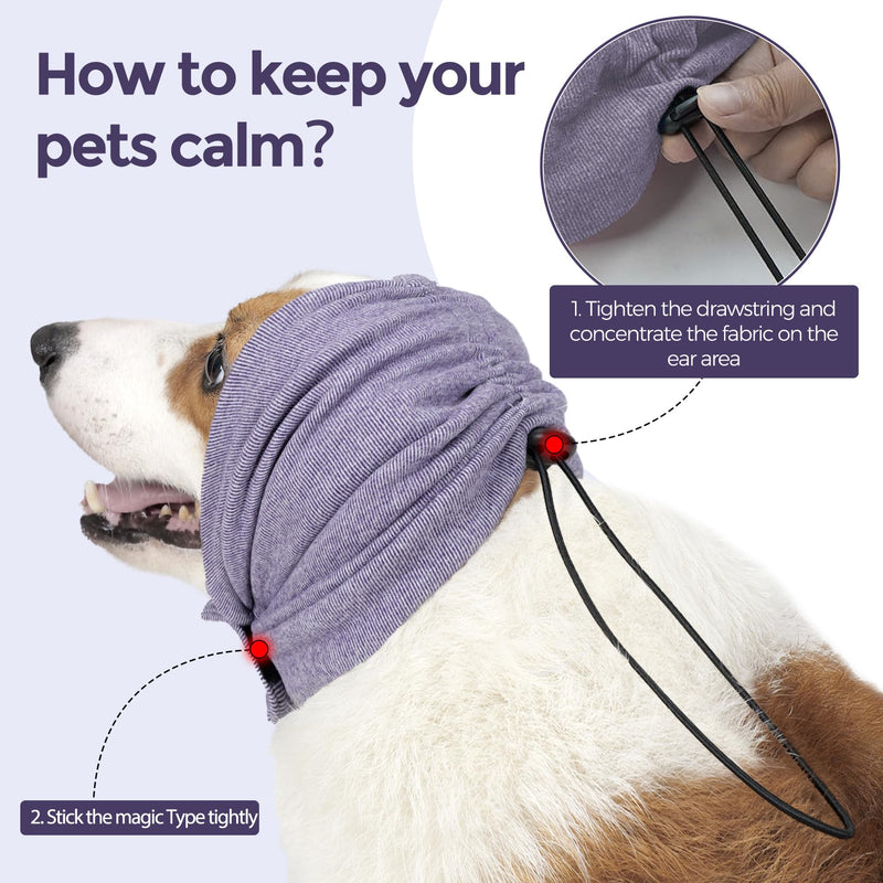 Dog Ear Muffs Hoodie Breathable Ear Warmers with Noise Reduction for Anxious Dogs in Fireworks Thunderstorm Street Noise Soft Comfort for Small Medium Dog (Purple, S) Purple