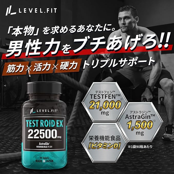 LEVEL.FIT Testoroid EX Testosterone Booster Supplement Testofen Fenugreek Astragin Nutrient Functional Food Vitamin D Made in Japan 90 tablets (30 times) - BeesActive Australia