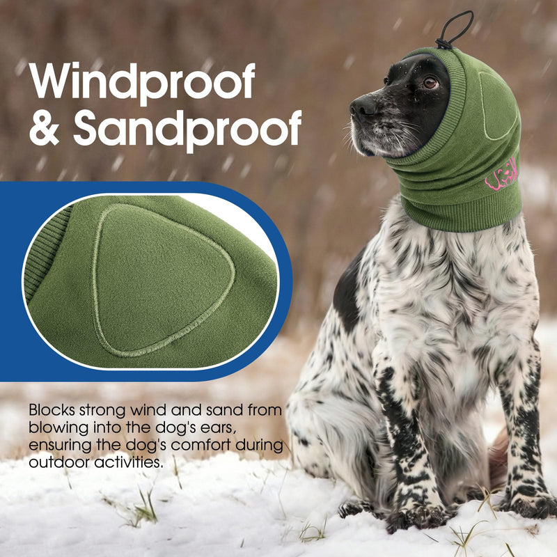 No Shake Ear Wraps for Dogs, Adjustable Dog Ear Cover with SoundProof Pads, Anxiety Relief Pet Ears Muffs Noise Protection Dog Calming Hoodie for Hematoma, Grooming, Thunder, Army Green L Large ArmyGreen