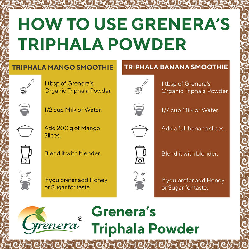 Grenera Organic Triphala Powder 1 lb (16 Ounce) 454 Grams - Made with Organic Amalaki, Organic Bibhitaki, Organic Haritaki Fruit - USDA Organic, Vegan, Kosher Certified - BeesActive Australia