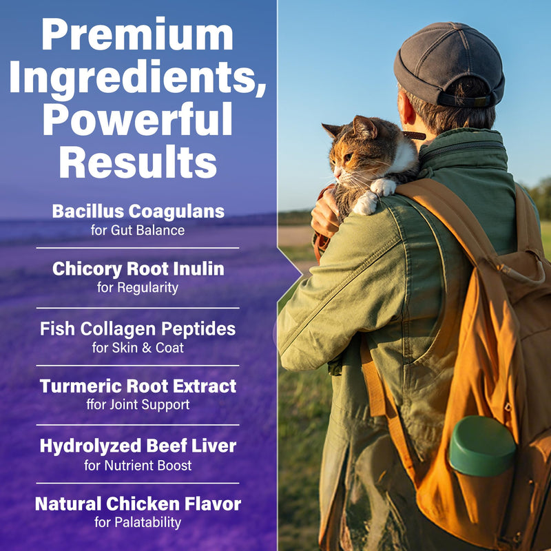 Liquid Probiotics for Cats with Prebiotics & Collagen, Digestive Health Supplement for Constipation, Diarrhea Relief & Immune Support, Skin and Coat Stool Softener, Chicken Flavor, 2 fl oz