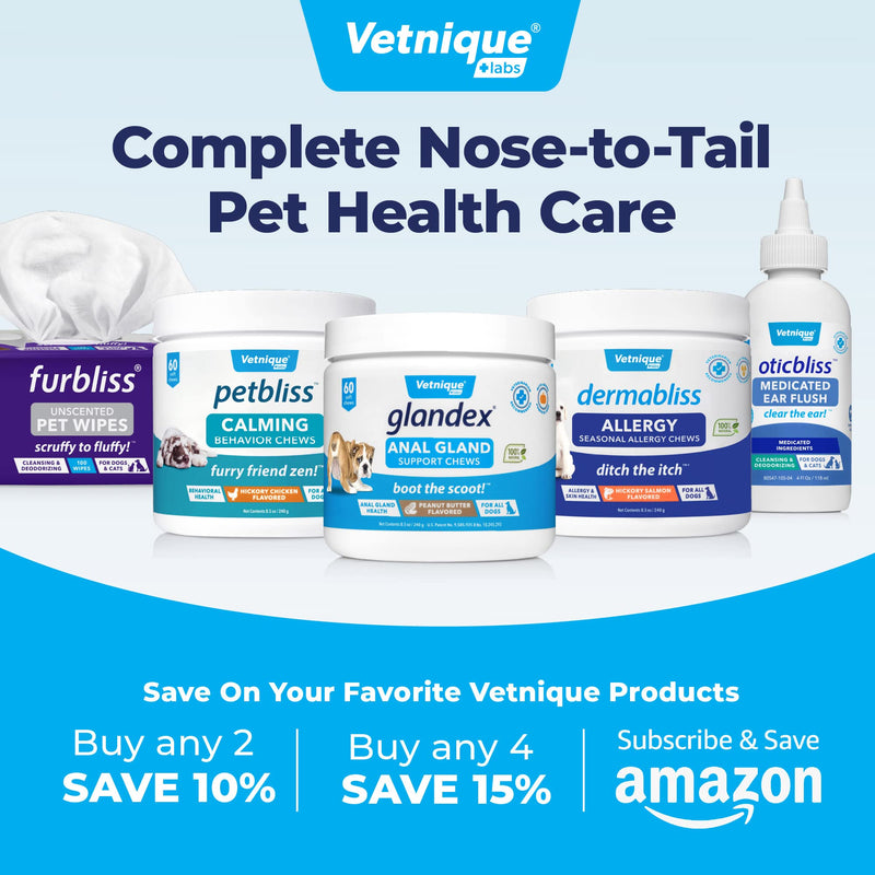 Vetnique Labs Furbliss Hygienic Pet Wipes for Dogs & Cats, Cleansing Grooming & Deodorizing Hypoallergenic Thick Wipes with All Natural Deoplex Deodorizer (Unscented, 100ct Pouch) Unscented - BeesActive Australia
