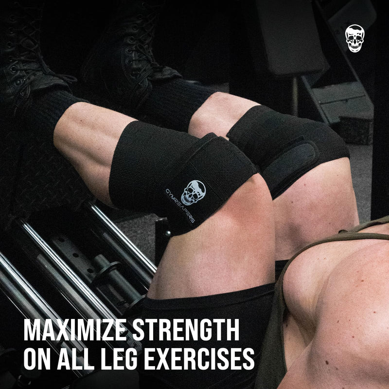 Gymreapers Knee Wraps for Squats and Powerlifting 72 Inch Compression Wraps with Strap for Men & Women Weightlifting Support Black
