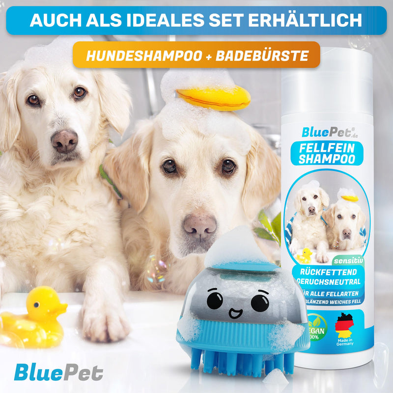 BluePet Fillable bath brush for dog shampoo I Massage shampoo & stimulating massage I Remove dirt & loose fur I Includes 2x attachments (soft + firm) for all breeds & fur types Individual bath brush - BeesActive Australia