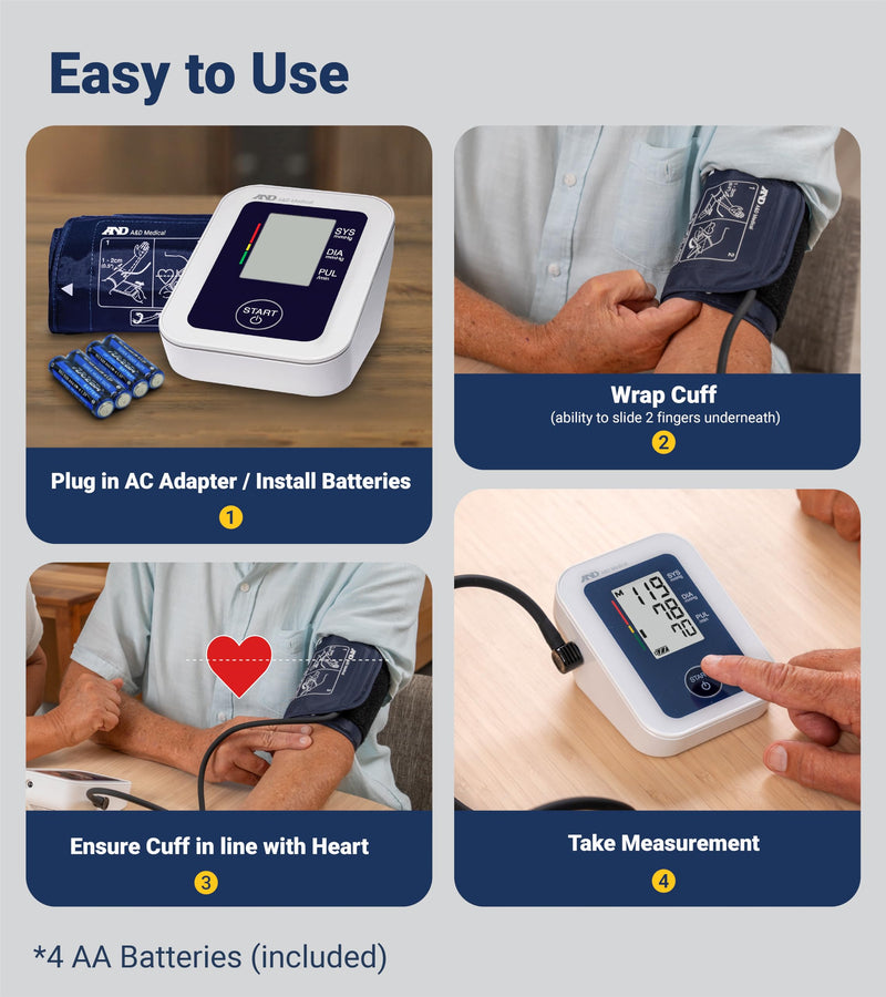 A&D Medical UA-651 Blood Pressure Monitor for Home Use. Cuff 8.6-16.5” Monitor with Wide Range Cuff + AC port