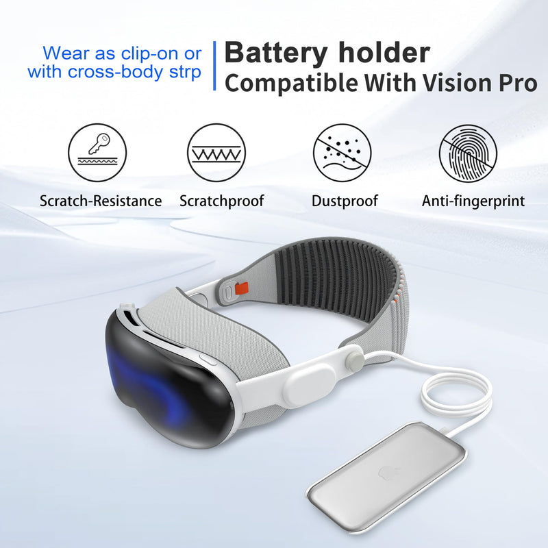 Battery Holder for Apple Vision Pro,Portable Vision Pro Battery Case with 360° Rotatable Belt Clip and Cross-Body Strap. (White) White - BeesActive Australia