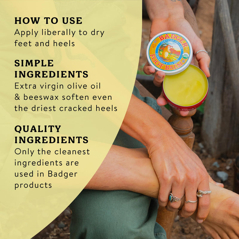 Badger Foot Balm, 100% Organic Foot Cream for Dry Cracked Heels and Feet, Fast Acting Foot Care for Women & Men, All-Natural Cracked Heel Treatment, 2 oz Tin 2 Ounce (Pack of 1)