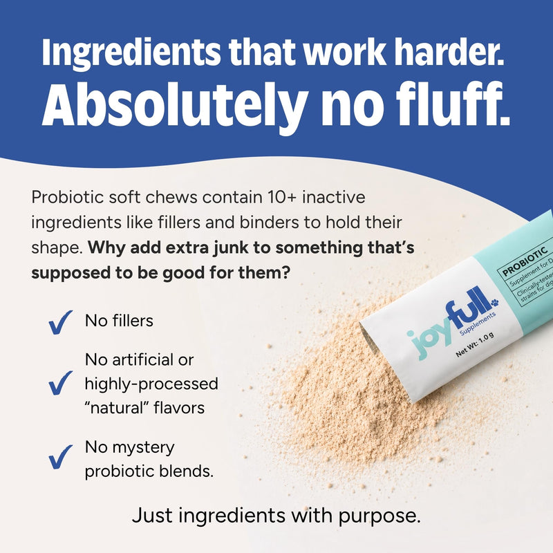 Joyfull Probiotics for Dogs - Supports Gut Health, Immune System, Occasional Diarrhea, Digestive Health, Gas & Bloating - 30 Packets of 1g Powder Probiotics