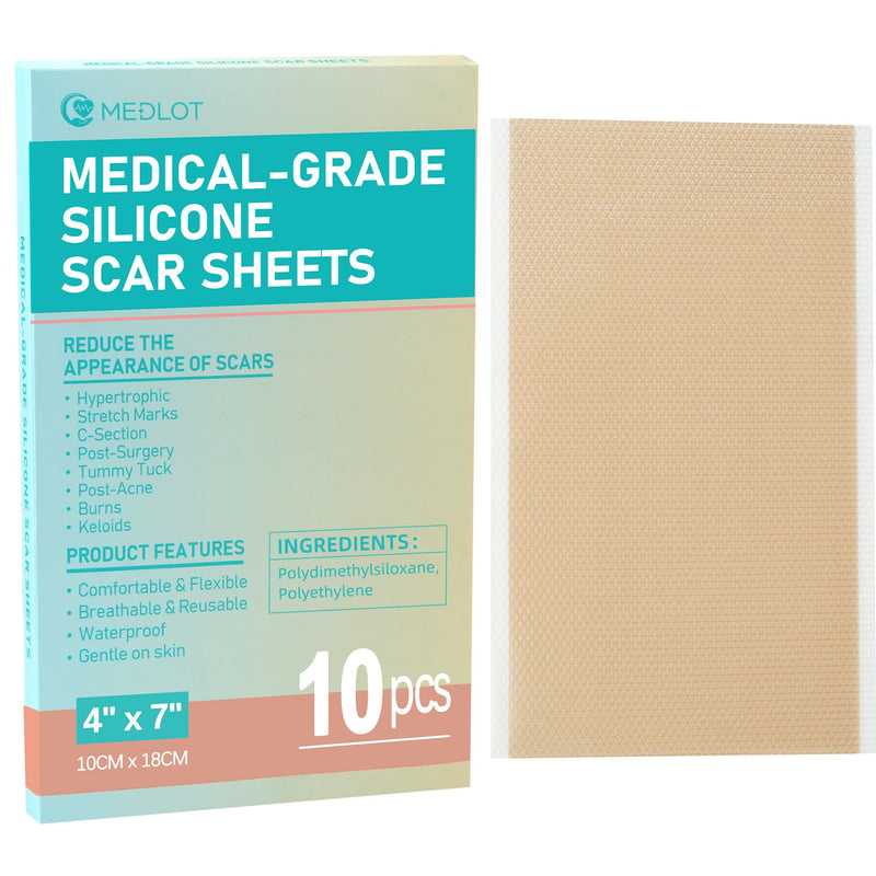 Silicone Scar Sheets, Large 10Pcs 4” x 7” Each, Medical Silicone Tape for Scar Treatment, Scar Patches for C-Section, Keloid Bump, Stretch Marks, Burn, Acne, Surgical Scar Removal 10 Sheets (each 4”x7”) - BeesActive Australia