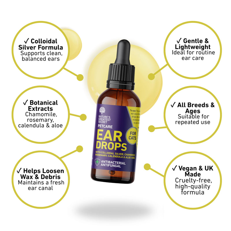 Nature's Greatest Secret Ear Drops for Cats 30ml | Colloidal Silver & Botanicals | Cleans & Conditions | Vegan | UK Made