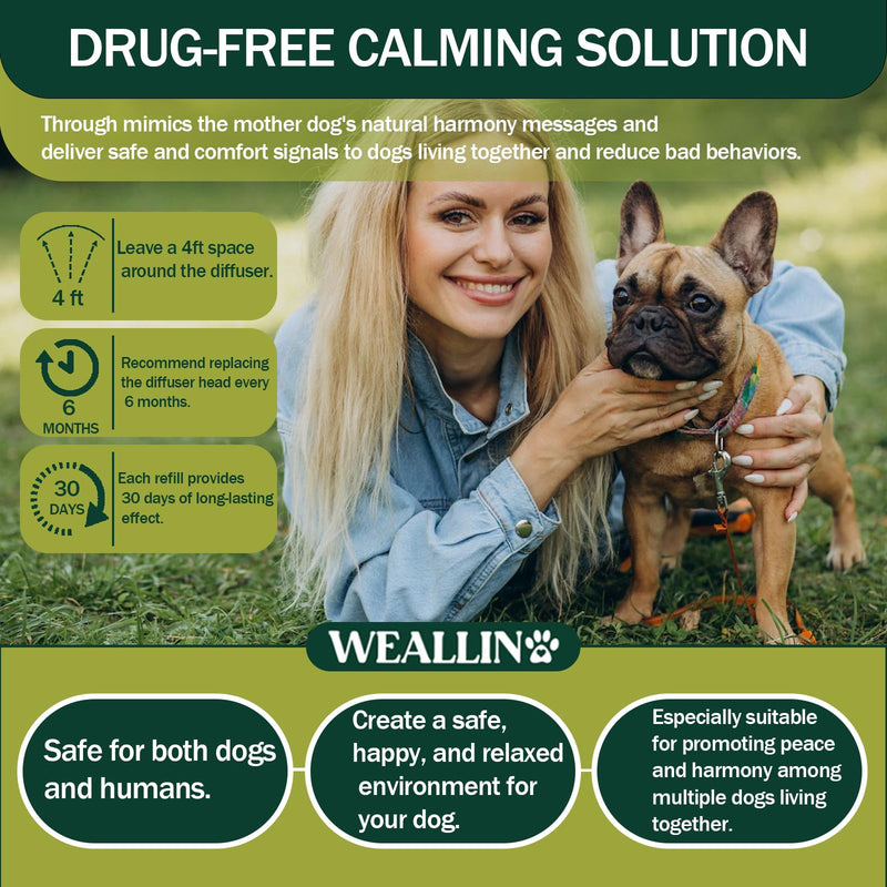 WEALLIN Dog Calming Diffuser Kit 3-in-1 Dog Pheromone Diffuser Set 1 Diffuser + 2 Refill 48ml Vials - 60 Days of Calming and Relaxing 1 diffuser, 2 refills