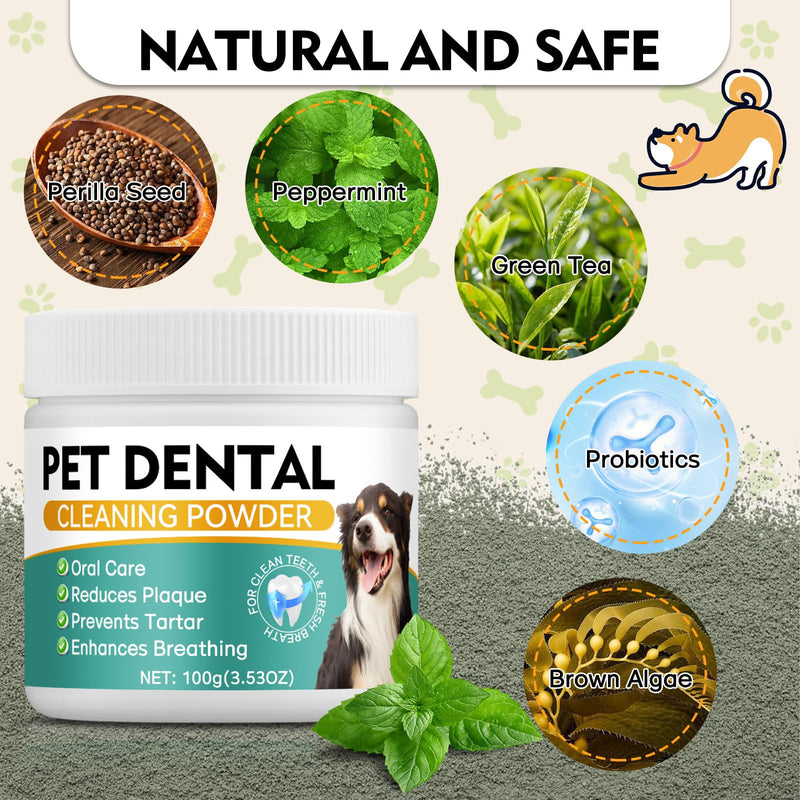 Dog Dental Powder, Dog Teeth Cleaning Powder- Natural Breath Freshener for Dogs, Tartar & Plaque Remover, Dental Care for Small, Medium, Large Dogs & Cats (Dog Dental Powder) Dog Dental Powder