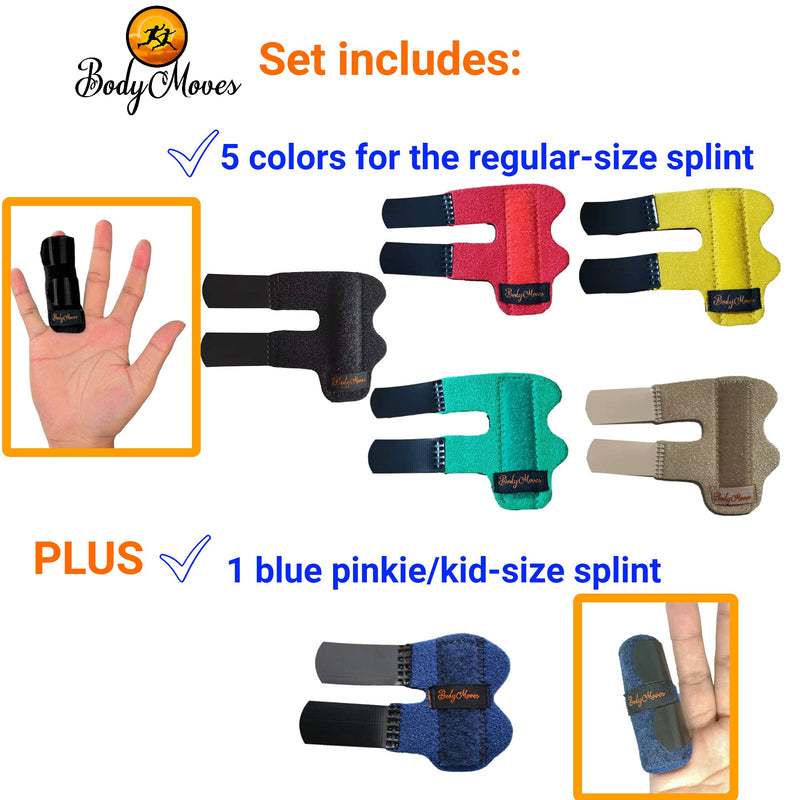 BodyMoves 5 Finger Splints plus 1 pinkie/kid splint (with Blue Pinkie) with Blue Pinkie
