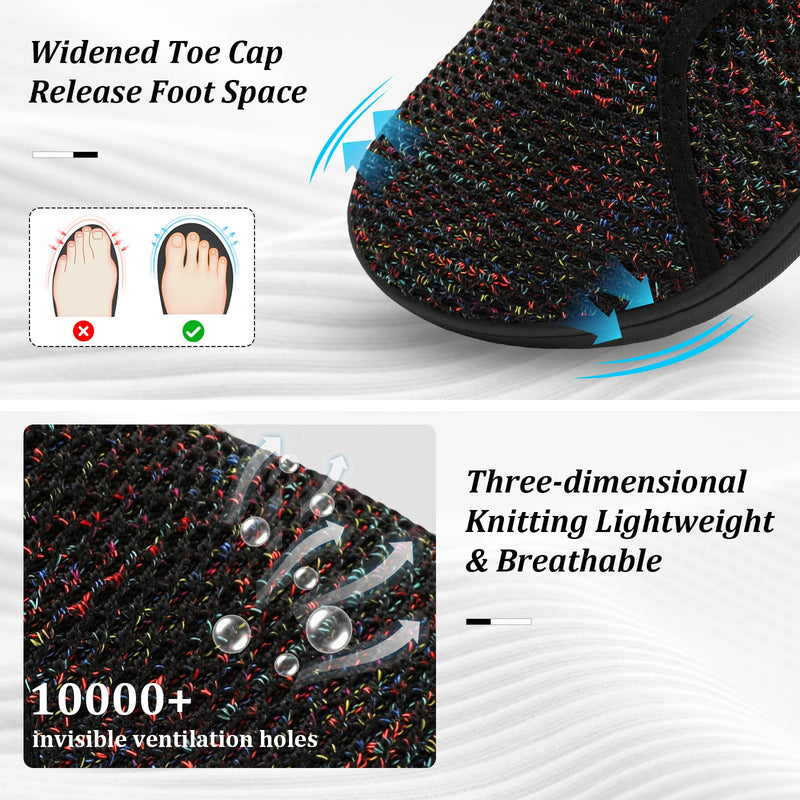 Womens Walking Shoes Comfortable Wide Diabetic Shoes Adjustable Zero Drop Edema Shoe Breathable Neuropathy Nursing Shoes Casual Wide Width Sneakers 10 Wide Mixblack