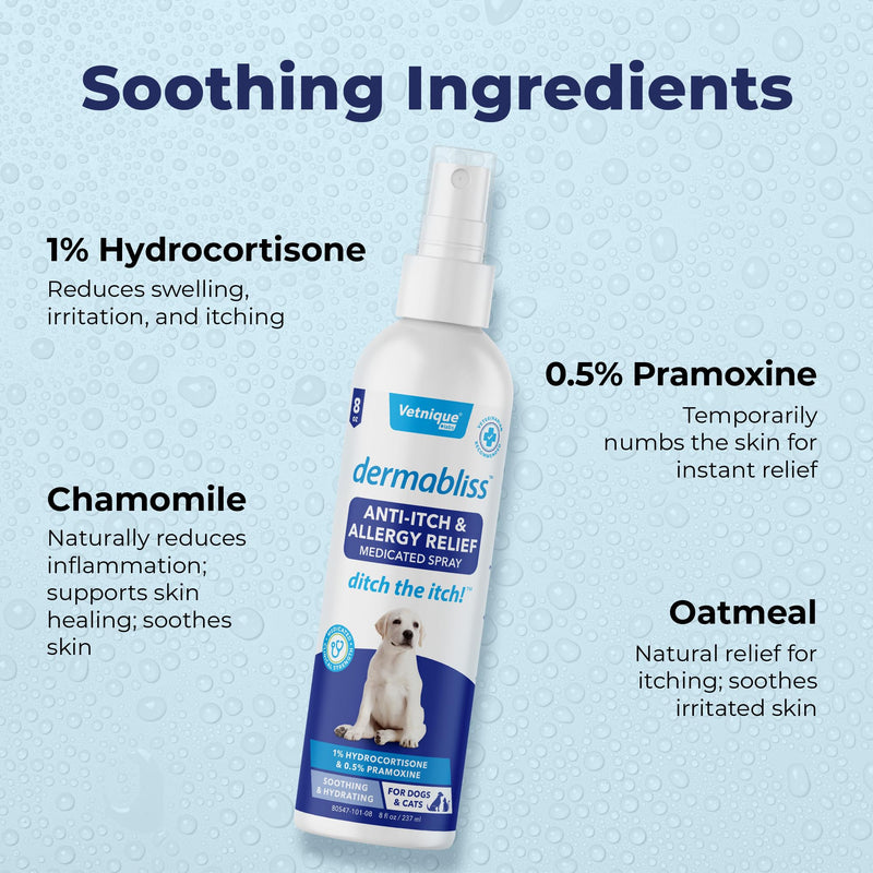 Dermabliss 3-in-1 Wipes and Dermabliss Anti-Itch & Allergy Relief Spray (8oz) Bundle Seasonal Allergy Wipes for Dogs with Itchy Skin Plus Targeted Itch Relief Hydrocortisone Spray for Dogs - PawsPlanet Australia