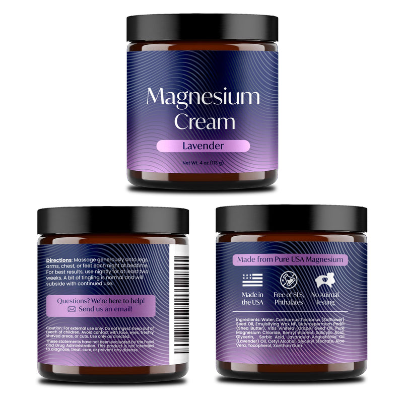 Magnesium Sleep Cream, USA-Made Topical Magnesium Lotion for Sleep, Lavender Lotion for Feet, Nighttime Mag Oil Body Butter, Foot Cream, Relaxing Rub for Muscles, 4oz - BeesActive Australia