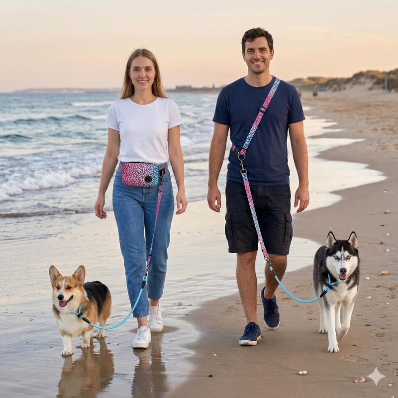 Hands Free Dog Leash with Slip Lead，Waist Leash Retractable for Dog Walking, Jogging and Running,Dual Padded Handles and Durable Bungee for Walking, Jogging and Running(Chic Leopard Pattern)