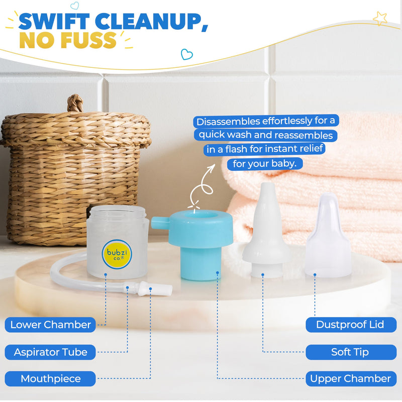 Bubzi Co Quick-Relief Baby Nasal Aspirator, Baby Nose Sucker for Sinus Congestion Relief, Reusable Snot Remover with Storage Case Blue
