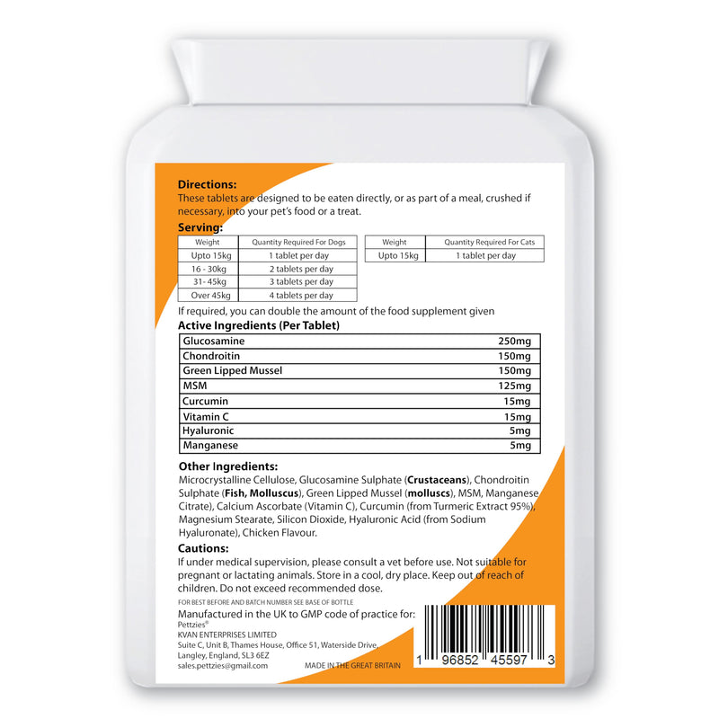 Hip and Joint Supplements for Dogs and Cats Health 120 Tablets - Arthritis Aid, Joint Care, Pain Relief Support for Senior, Young Pets - Glucosamine, Green Lipped Mussel, Chondroitin, Msm Joint Care for Dogs & Cats 120 Tablets