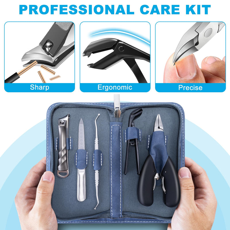 2026 Toenail Clippers for Thick Toenails for Seniors, Angled Head Large Toe Nail Clippers Set for Men, Heavy Duty Ingrown Toenail Clippers with Long Handle, Ultra Sharp Slanted Nail Cutter Wide Jaw 5PCS Toenail Clippers - BeesActive Australia