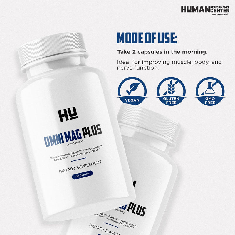 Human Performance Omni MAG Plus - Vitamin D3 K2 Magnesium Supplement - D3 5000 IU with K2 120mcg & Magnesium Glycinate - Bone Density, Heart & Immune Response Support - 120 Veggie Capsules