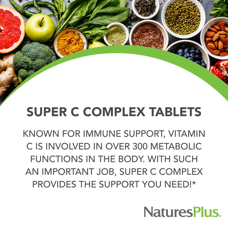 NaturesPlus Super C Complex - 90 Capsules - 1000 mg Vitamin C + 500 mg Bioflavonoids - Vegetarian, Gluten Free - 45 Servings 90 Count (Pack of 1)