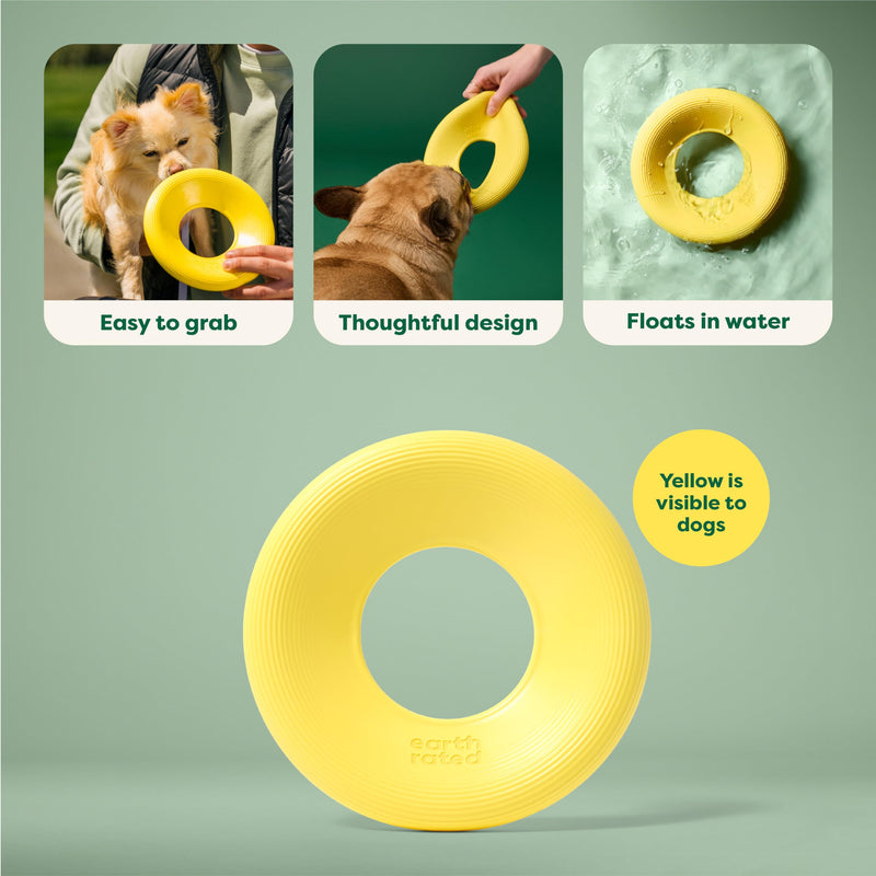 Earth Rated Flying Disc Dog Toy, Interactive Flying Saucer Toy for Adult and Puppy Dogs, Floats in Water, Small, Yellow - BeesActive Australia