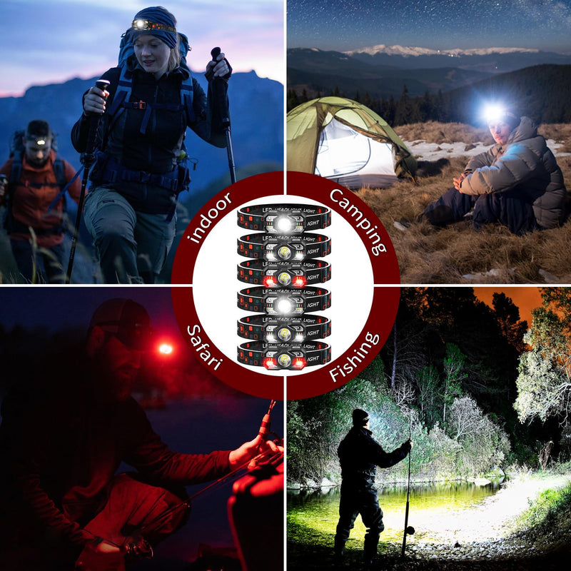 Headlamp Rechargeable 6Pack, 3000 Lumen Ultra-Light Bright Headlamp Flashlight with White Red Light, LED Headlight Motion Sensor, 5+5 Mode for Outdoor Camping Fishing Running Hiking (6) 6