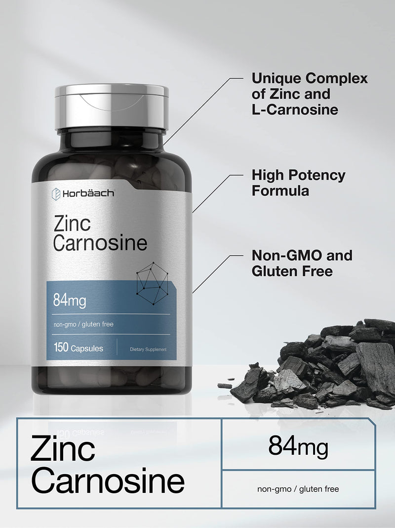 Horbäach Zinc Carnosine Supplement | 84mg per Capsule | 150 Count | Non-GMO & Gluten Free 150 Count (Pack of 1) - BeesActive Australia