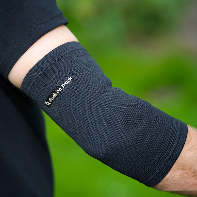 Back on Track 2-Way Stretch Black Elbow Brace - Enhanced Recovery & Support for Tennis, Golf, Training, Work and Daily Activities Medium