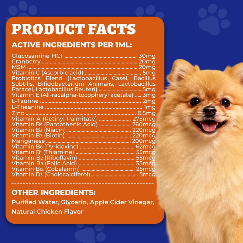 Wellix 4.06 FL oz 24-in-1 Liquid Multivitamin with Taurine for Dogs & Cats, Pet Vitamins and Supplements with Glucosamine, Cranberry, MSM, Probiotics - Itch&Allergy Relief, Joint Supplement for Pets
