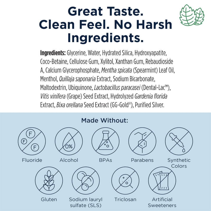 Designs for Health PerioBiotic Silver Hydroxyapatite Toothpaste - Fluoride Free Toothpaste with Oral Probiotics with Whitening Hydroxyapatite - Supports Gum Health & Remineralization (3 Pack, 4oz) Spearmint 4 Ounce (Pack of 3)