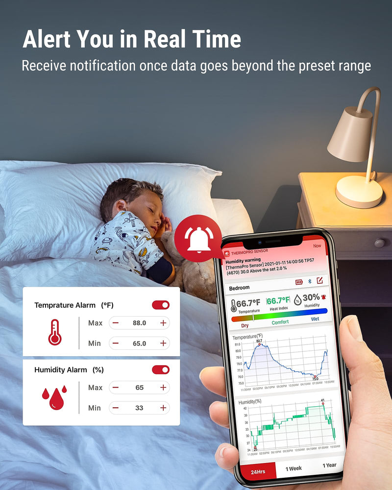 ThermoPro TP357 Digital Hygrometer Indoor Thermometer of 260FT, Bluetooth Thermometer Humidity Meter with Smart App, Room Thermometer Humidity Gauge with Temperature Humidity Sensor 1