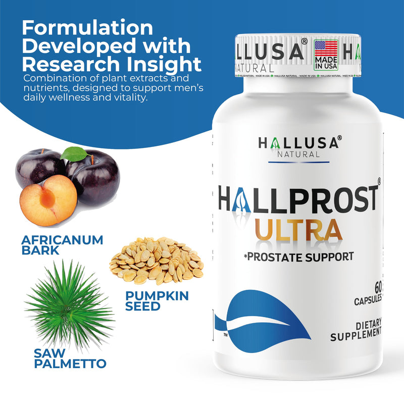 Hallusa Natural Hallprost Ultra Prostate Health Supplement, 60 Capsules | Saw Palmetto Blend 810mg for Urinary Tract & Bladder Support with Lycopene, Pygeum, Pumpkin Seed, Zinc & Vitamin E