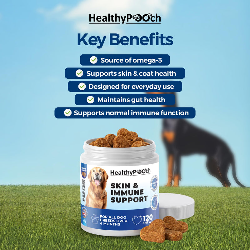 Skin & Immune Support Chews For Dogs | Supports Seasonal Itching, Licking, Scratching | Help Protect and Hydrate the Skin | 120 Servings | All Dog Breeds and Sizes