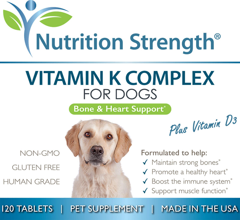 Vitamin K for Dogs, Vitamins K1 & K2 (MK4 & MK7) + Vitamin D3, Help Maintain Strong Bones, Promote Healthy Heart, Boost Immune System, Support Muscle Function, 120 Chewable Tablets - PawsPlanet Australia