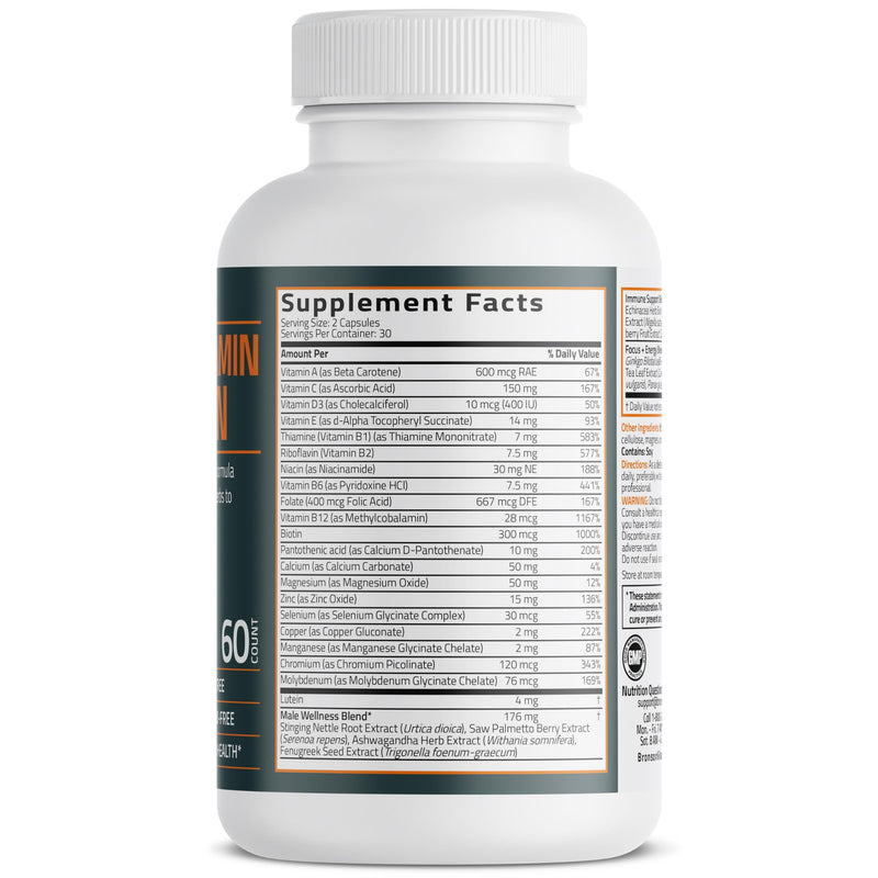 Bronson Multivitamin for Men All-in-One Daily Coverage, 60 Capsules | Once-Daily Men's Wellness Formula with Immune, Focus & Energy Support, Ashwagandha & Saw Palmetto, Non-GMO & Gluten-Free 60 Count (Pack of 1)
