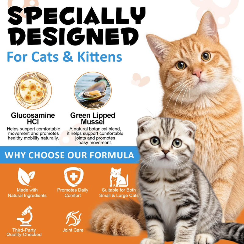 Hip & Joint Supplement For Cats, Cat Joint Supplement for Joints Care, Joints Aid Chews with Glucosamine, Chondroitin, Green Lipped Mussel & Omega-3, All Life Stages - Chicken Flavour