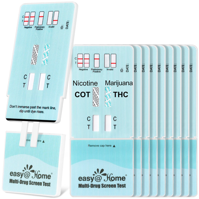 Easy@Home Marijuana & Nicotine Urine Drug Test Kits 10 Pack, Multi-Drug Screen Test for THC and Nicotine Metabolites Cotinine(COT) in Urine, Accurate Home Drug Testing Kits, EDOAP-124