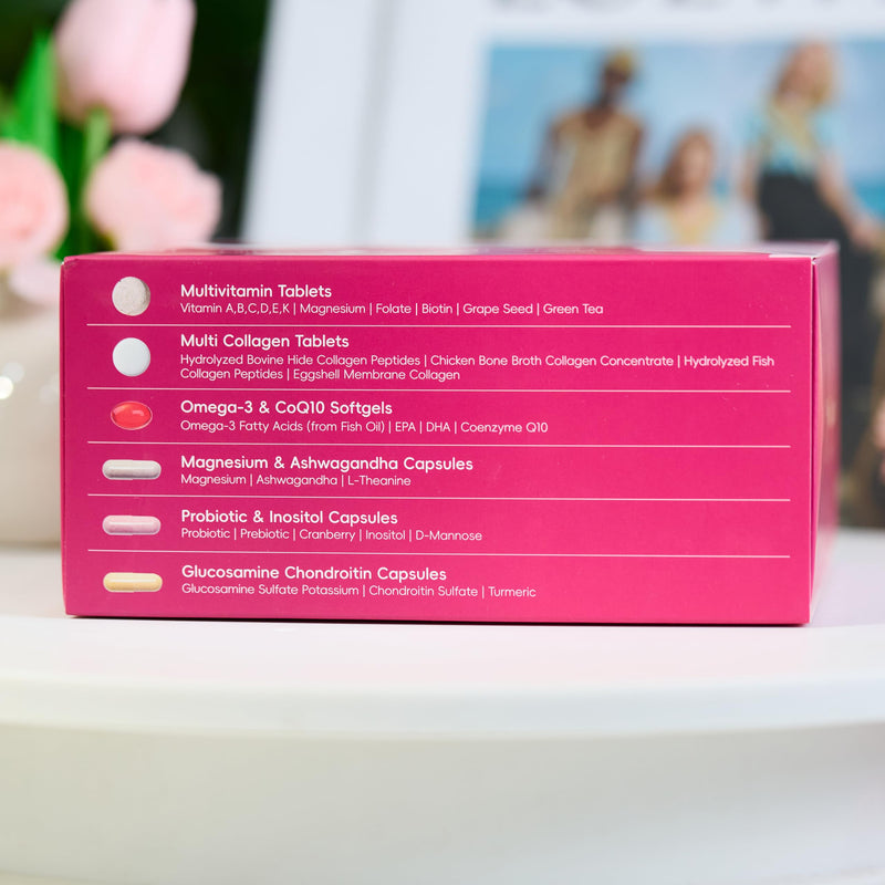 Totaria Multivitamin for Women with Vitamin A,B,C,D3,E,K2, Biotin, Collagen, Magnesium, Ashwagandha, Omega-3, Probiotic, Energy, Beauty, Stress, Calm, 30 Servings