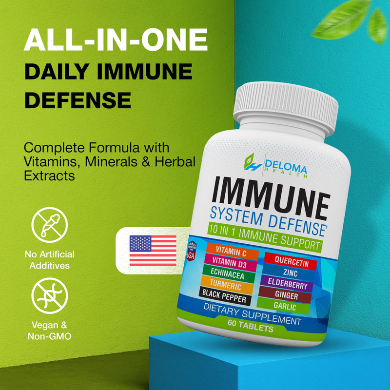 10 in 1 Immune System Support Supplement - Vitamin C (1000 mg), Quercetin, Vitamin D3 (5000iu), Zinc (40 mg), Elderberry, Echinacea, Turmeric, Ginger, Garlic, Black Pepper