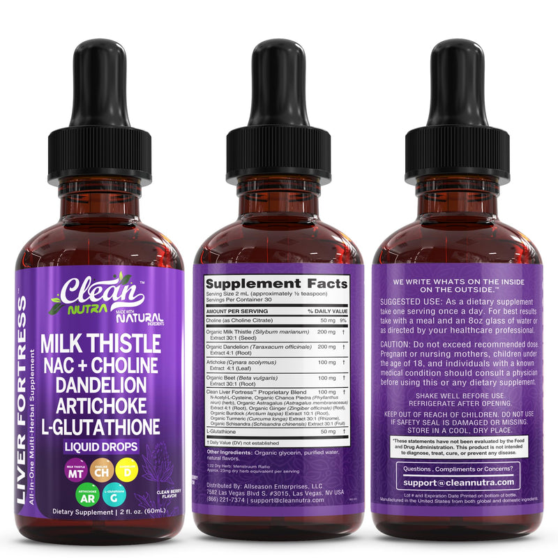 Clean Nutraceuticals Milk Thistle NAC Liver Cleanse Detox & Repair Supplement Liver Support Liquid Drops with Dandelion Extract, Artichoke, Chanca Piedra, Choline, L-Glutathione, Burdock, Schisandra 1 - BeesActive Australia