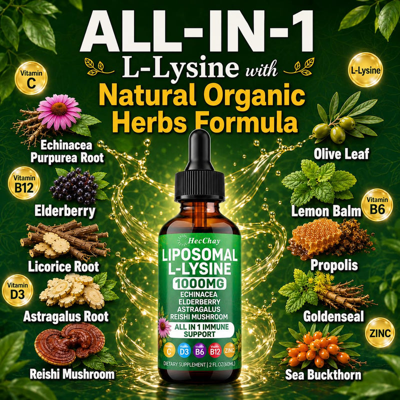 Liposomal L-Lysine Liquid Drops 1000mg with Vitamin C & Zinc, 4 Fl Oz | Essential Amino Acid Lysine with Echinacea, Elderberry, Vitamin C, D3 & Zinc for collagen, Lip, Skin & immune, kids & adults 2 Fl Oz (Pack of 2)