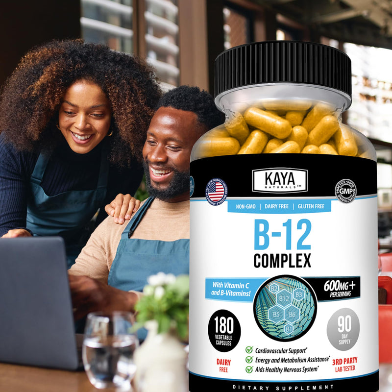 Kaya Naturals B-12 Complex Multivitamin for Women & Men, 180 Count | Energy and Metabolism Booster, With Biotin, Choline, Inositol, Folate and Vitamin C 180 Count (Pack of 1)